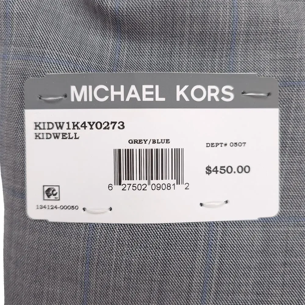Michael Kors Mens Classic Fit Suit Jacket 38R Grey Blue Windowpane Stretch Wool